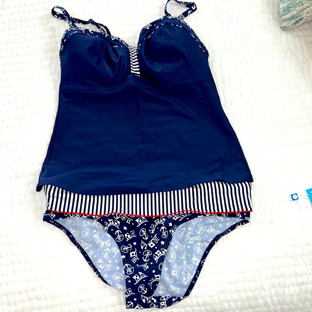 Figleaves RED WHITE & BLUE Tankini Bathing Suit , Size 34E, EUC